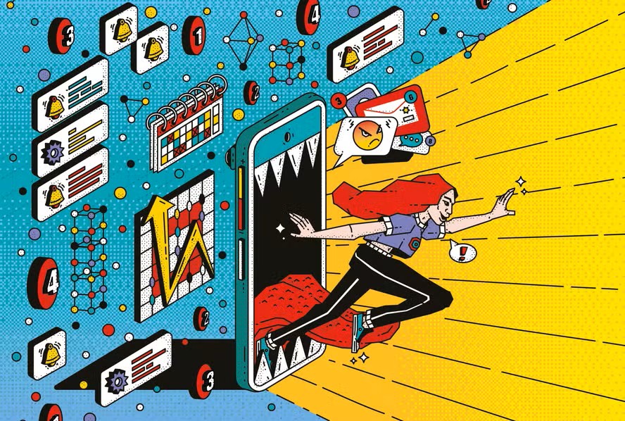 'Joy of logging off', ou o prazer de se desconectar, é uma tendência que aparece no mundo todo. Veja exemplos de quem conseguiu diminuir a dependências das telas — Foto: Ilustração: Feu/Design: Flavia Hashimoto